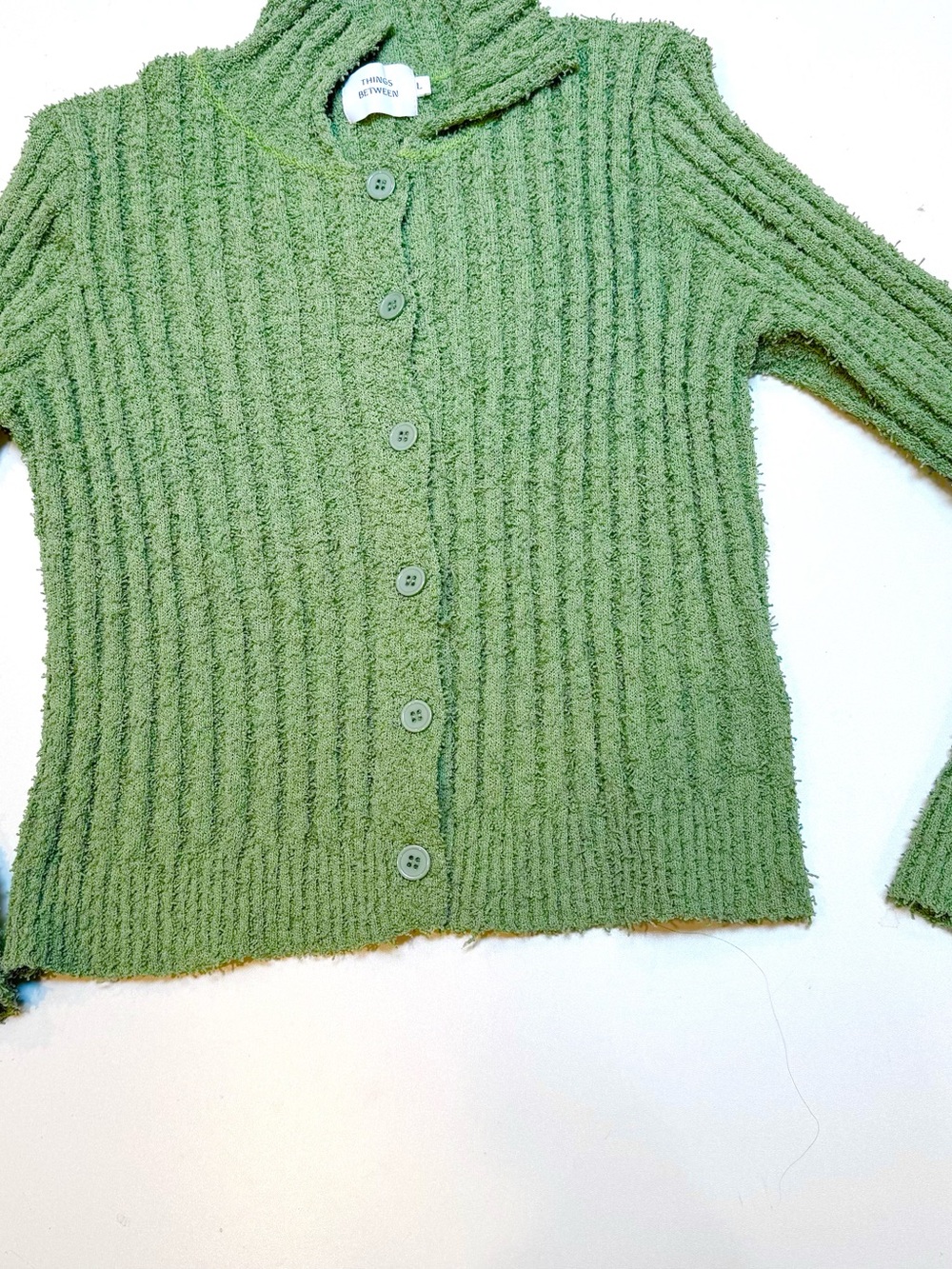 Textured Green Button-Front Women's Cardigan